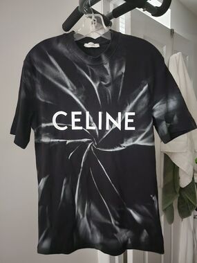 Celine Black T-Shirt with White Swirl Logo